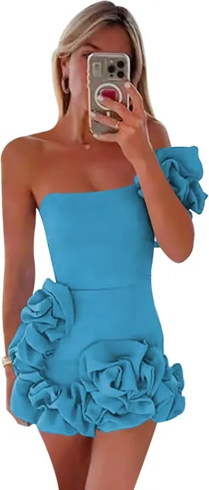 Women's One Shoulder Satin Homecoming Dresses for Teens Sexy Wrap Ruffles Mini Formal Cocktail Party Dress