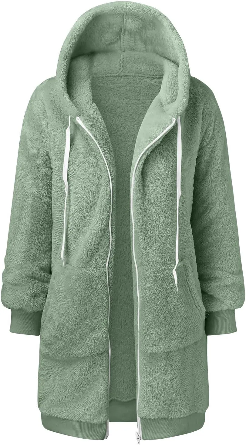 Women's Plus Size Casual Color Block Sweatshirt Zipper Hoodie Loose Blouse Warm Coat Boil Wool Jacket Women