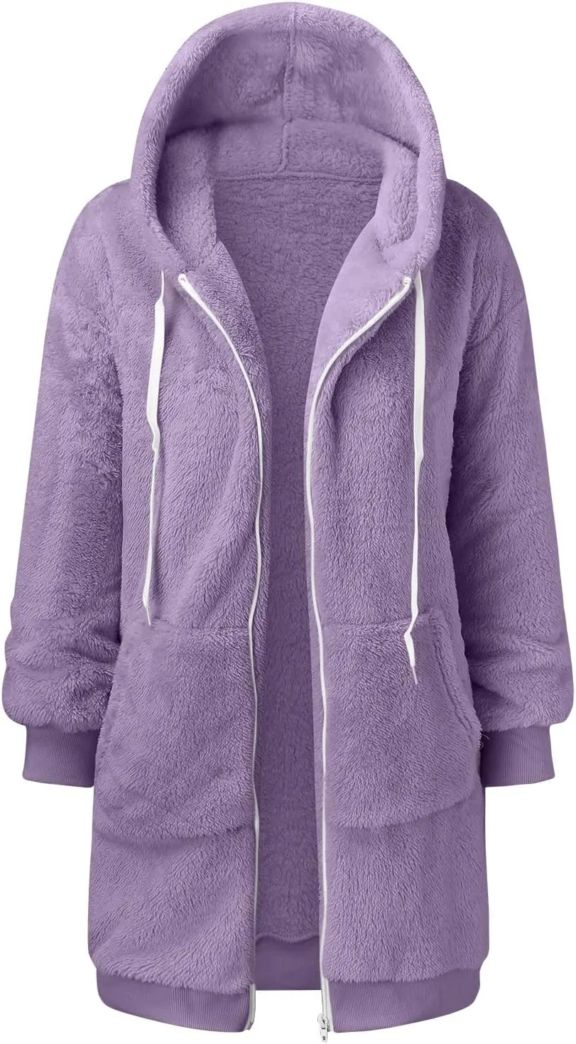 Women's Plus Size Casual Color Block Sweatshirt Zipper Hoodie Loose Blouse Warm Coat Boil Wool Jacket Women
