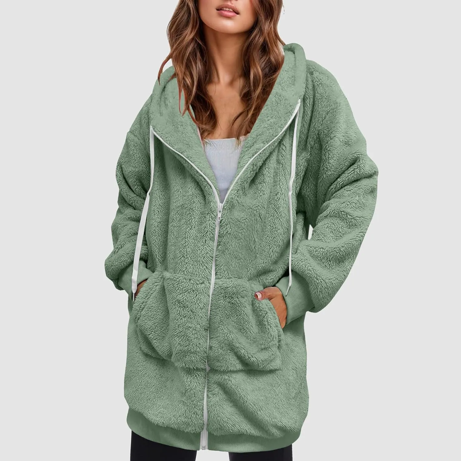 Women's Plus Size Casual Color Block Sweatshirt Zipper Hoodie Loose Blouse Warm Coat Boil Wool Jacket Women