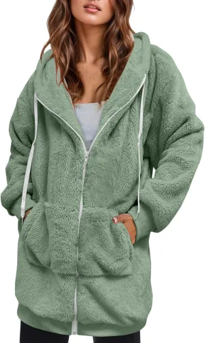 Women's Plus Size Casual Color Block Sweatshirt Zipper Hoodie Loose Blouse Warm Coat Boil Wool Jacket Women
