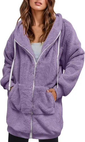 Women's Plus Size Casual Color Block Sweatshirt Zipper Hoodie Loose Blouse Warm Coat Boil Wool Jacket Women