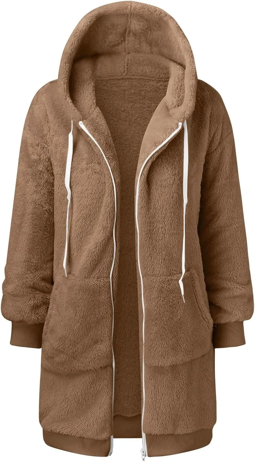 Women's Plus Size Casual Color Block Sweatshirt Zipper Hoodie Loose Blouse Warm Coat Boil Wool Jacket Women