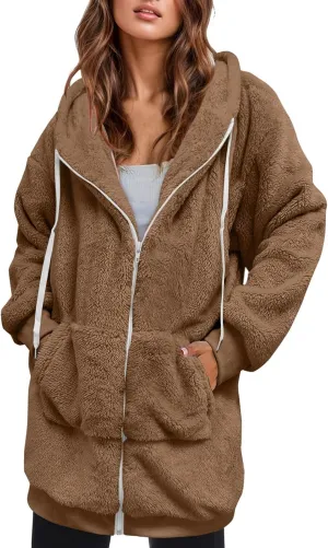Women's Plus Size Casual Color Block Sweatshirt Zipper Hoodie Loose Blouse Warm Coat Boil Wool Jacket Women