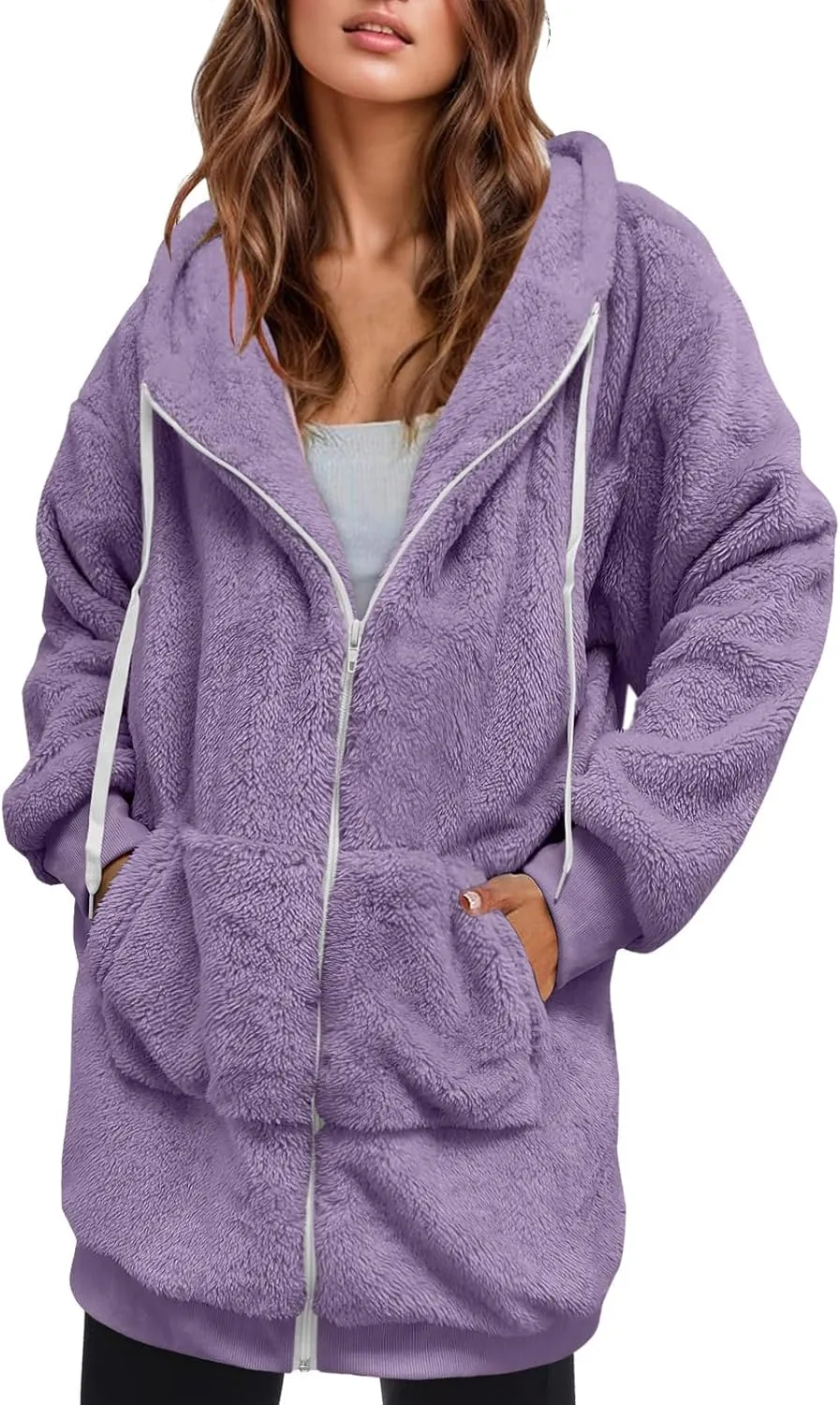 Women's Plus Size Casual Color Block Sweatshirt Zipper Hoodie Loose Blouse Warm Coat Boil Wool Jacket Women