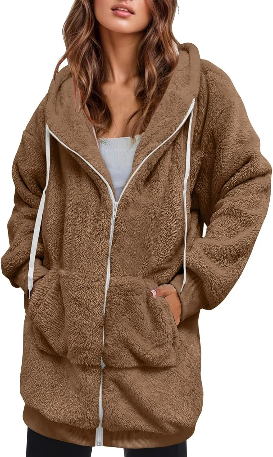 Women's Plus Size Casual Color Block Sweatshirt Zipper Hoodie Loose Blouse Warm Coat Boil Wool Jacket Women