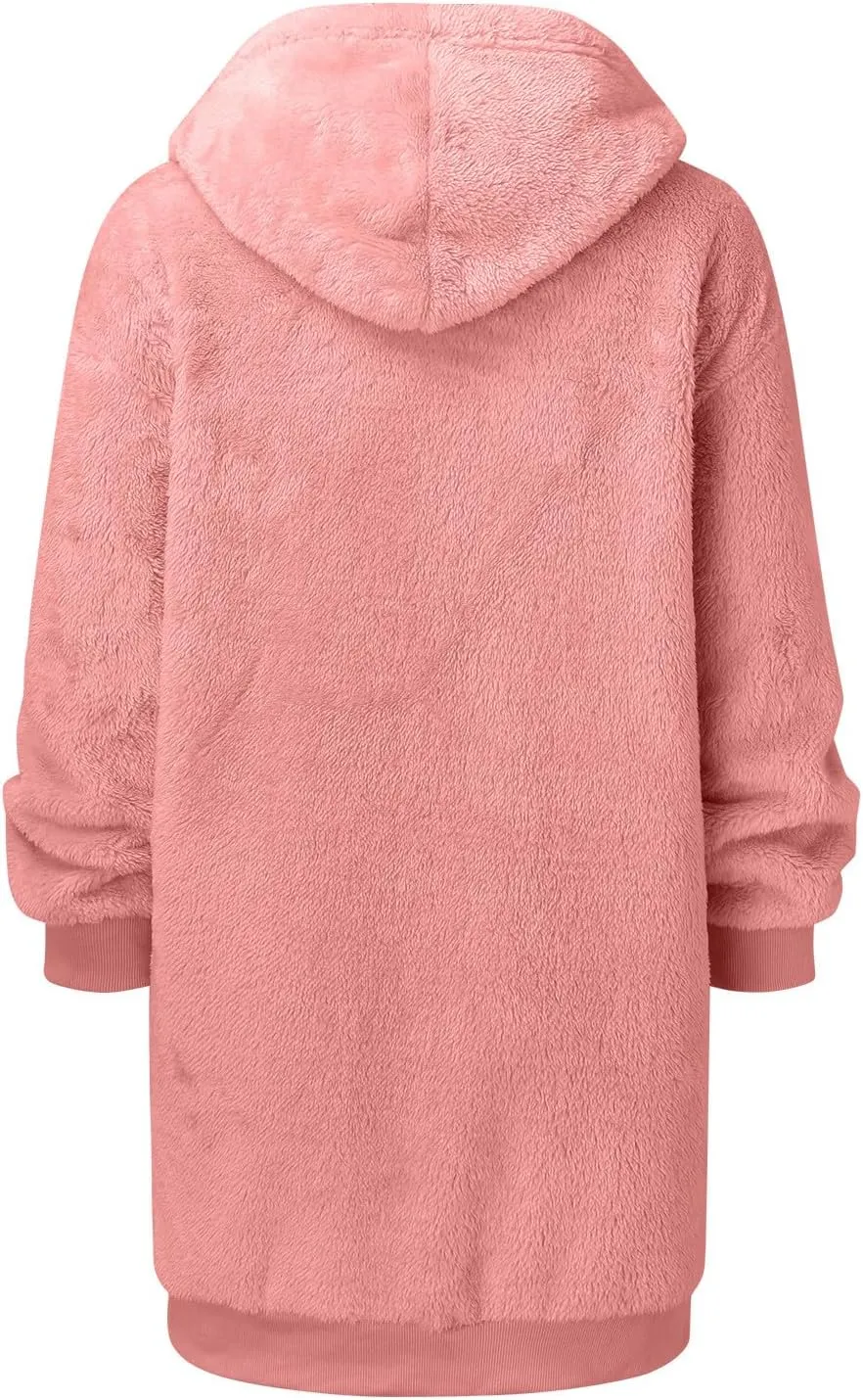 Women's Plus Size Casual Color Block Sweatshirt Zipper Hoodie Loose Blouse Warm Coat Boil Wool Jacket Women