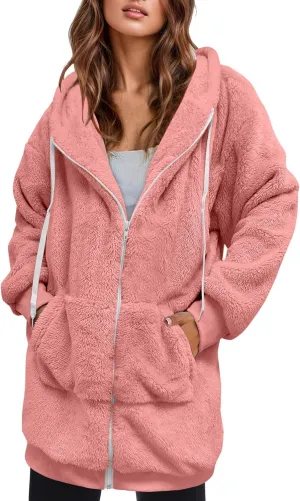 Women's Plus Size Casual Color Block Sweatshirt Zipper Hoodie Loose Blouse Warm Coat Boil Wool Jacket Women