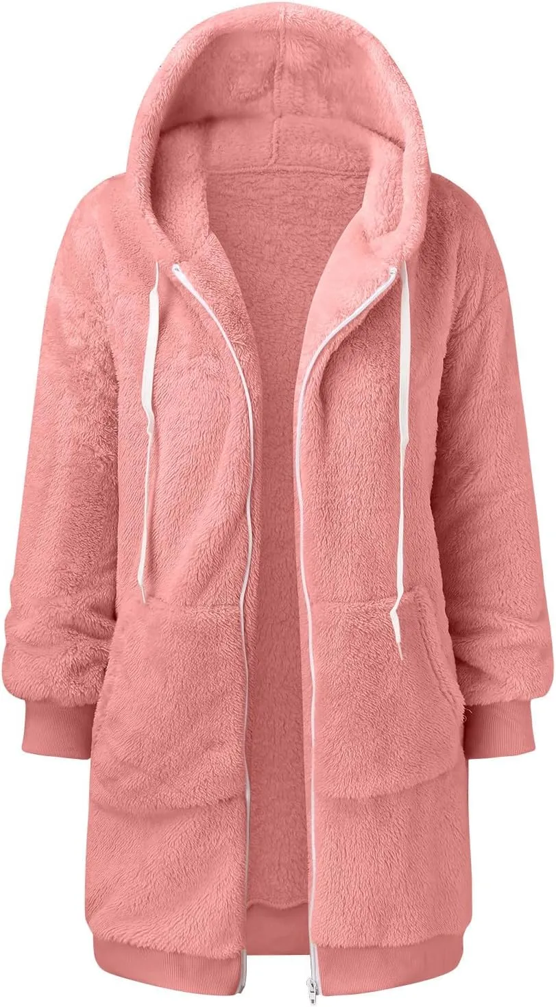 Women's Plus Size Casual Color Block Sweatshirt Zipper Hoodie Loose Blouse Warm Coat Boil Wool Jacket Women