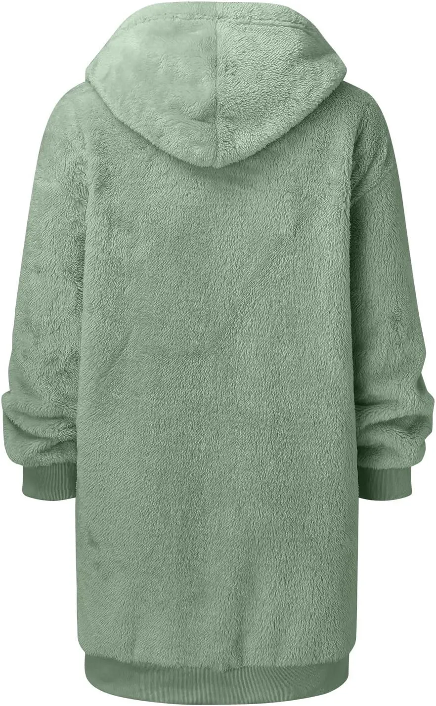 Women's Plus Size Casual Color Block Sweatshirt Zipper Hoodie Loose Blouse Warm Coat Boil Wool Jacket Women