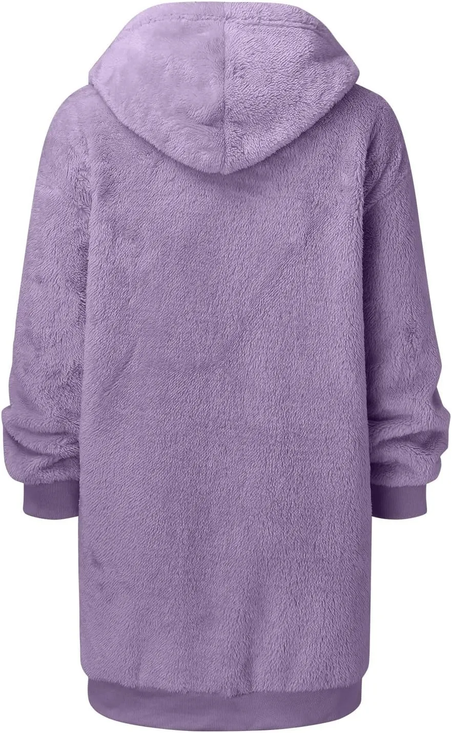 Women's Plus Size Casual Color Block Sweatshirt Zipper Hoodie Loose Blouse Warm Coat Boil Wool Jacket Women