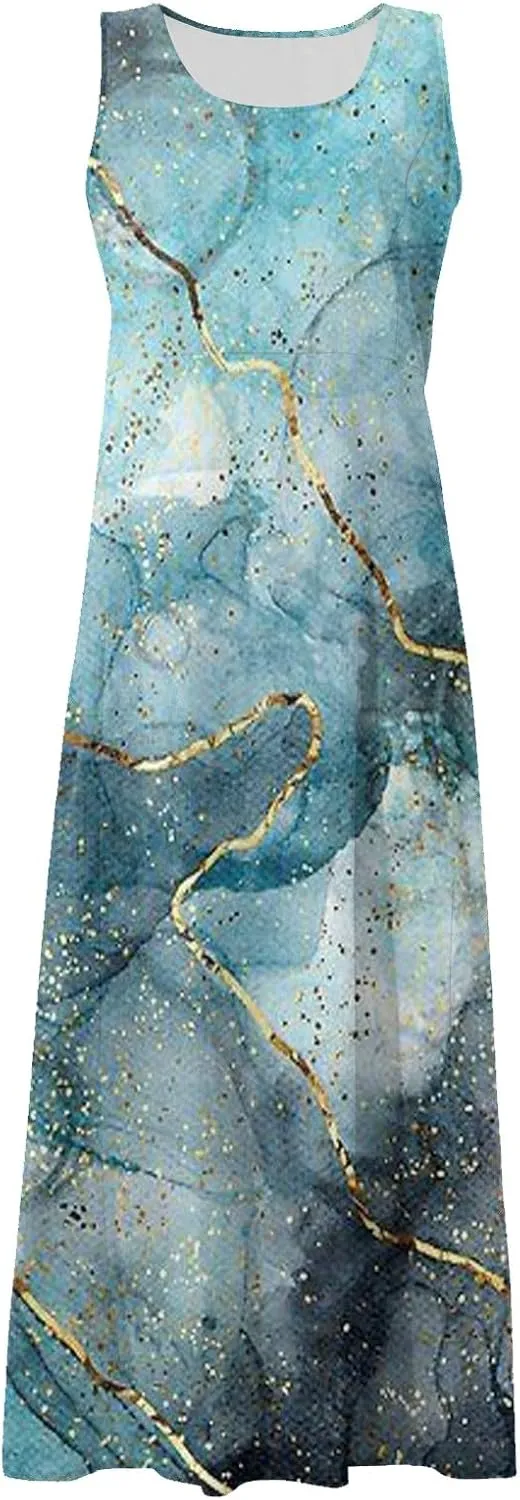 Womens Plus Size Summer Dresses 2025 Gradient Ombre Loose Casual Vacation Sleeveless Boho Tank Midi Pockets Sundresses