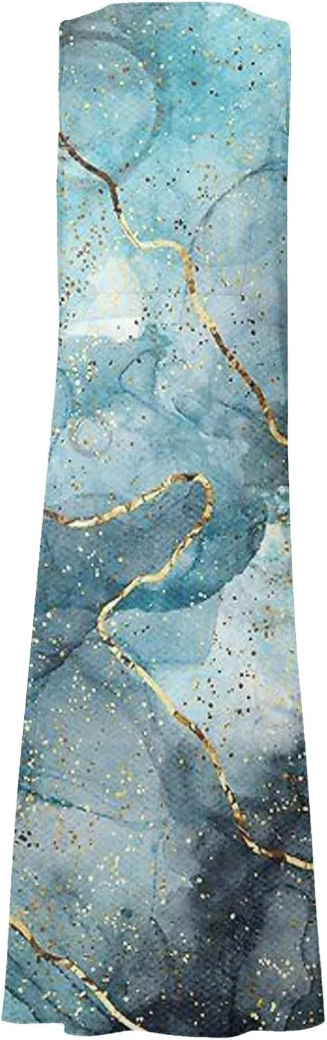 Womens Plus Size Summer Dresses 2025 Gradient Ombre Loose Casual Vacation Sleeveless Boho Tank Midi Pockets Sundresses