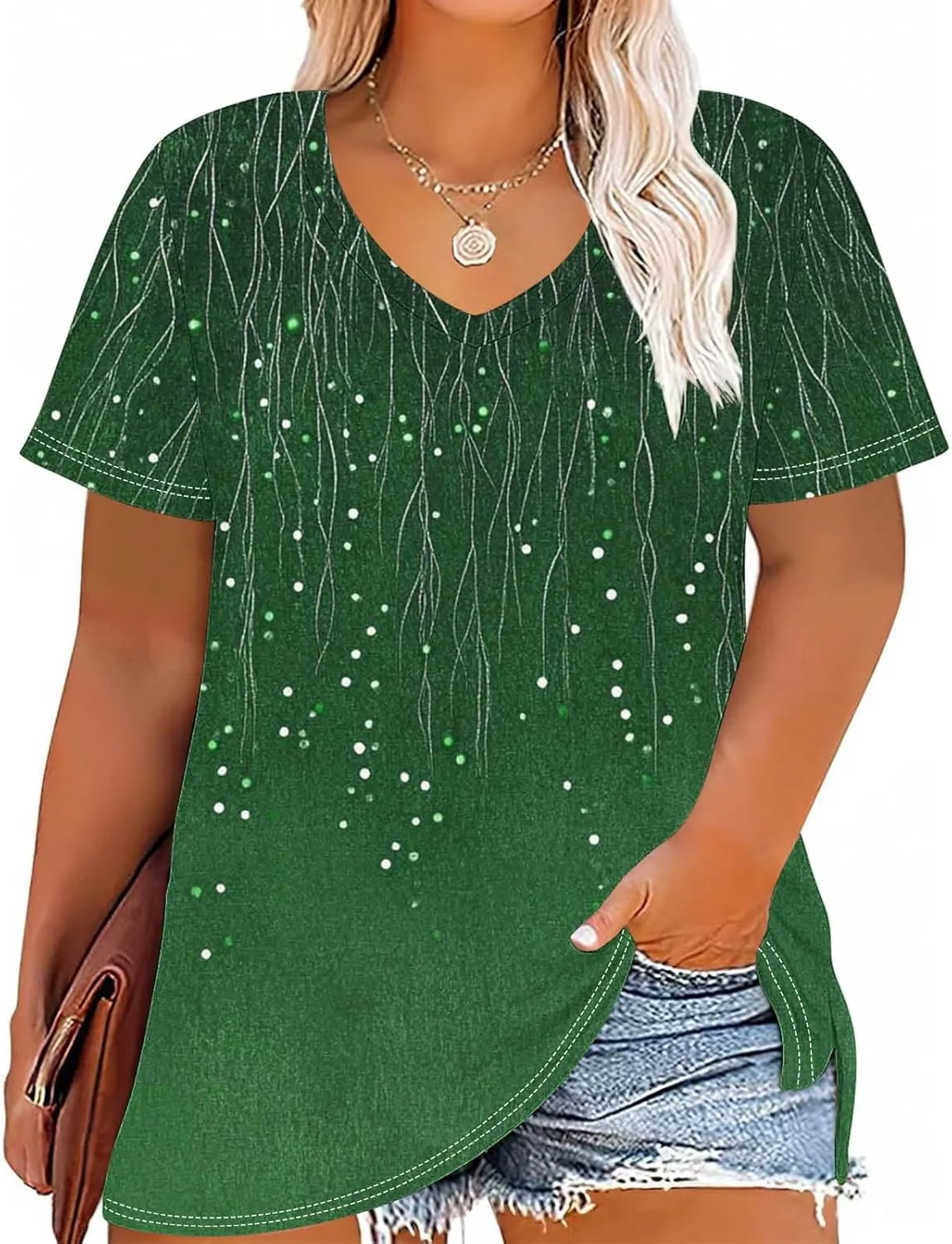 Womens Plus Size Tops Short Sleeve Tunic V-Neck Shirts Summer Casual Loose Blouse 3D Graphic Tees Tops