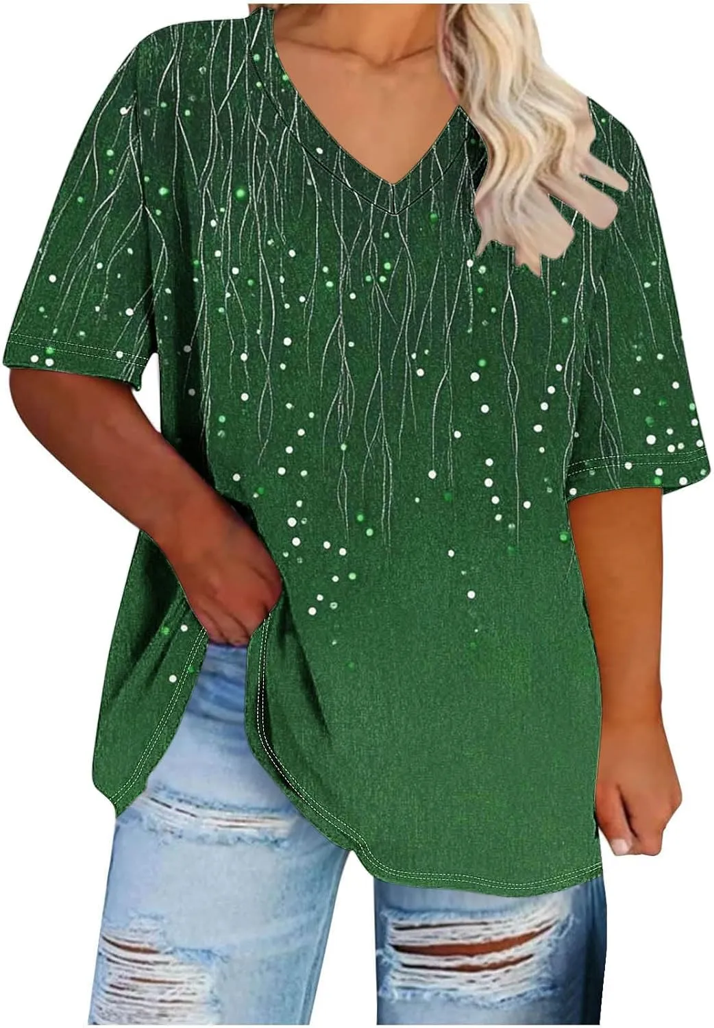 Womens Plus Size Tops Short Sleeve Tunic V-Neck Shirts Summer Casual Loose Blouse 3D Graphic Tees Tops