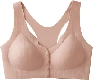 Women's Racerback Sports Bras Comfort Ice Silk Seamless Front Closure Gathered Bra Wireless Push Up Yoga Sports Bras
