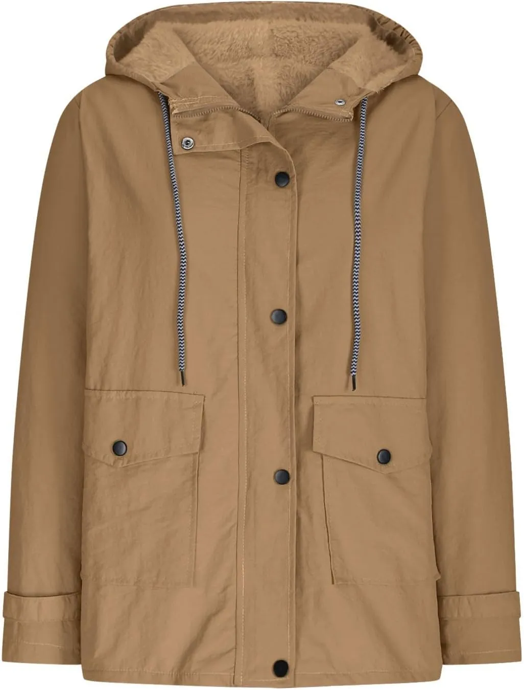 Womens Rain Jackets with Hood Waterproof Casual Fleece Lined Lightweight Rain Coat Plus Size Outdoor Trench Coat