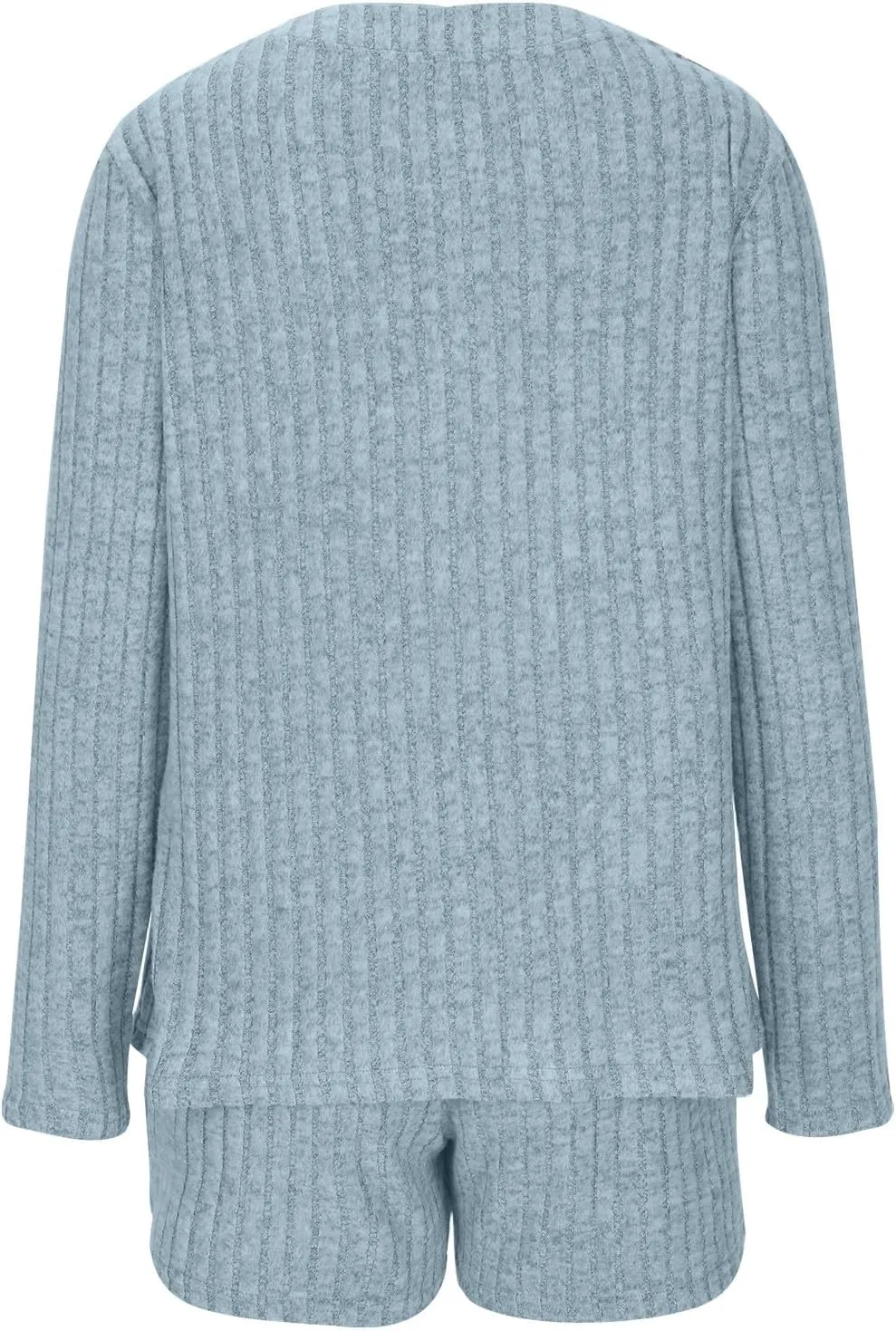 Womens Ribbed Knit 2 Piece Outfits Button V Neck Long Sleeve Shirts and Shorts Dressy Casual Homewear Sleep Sets