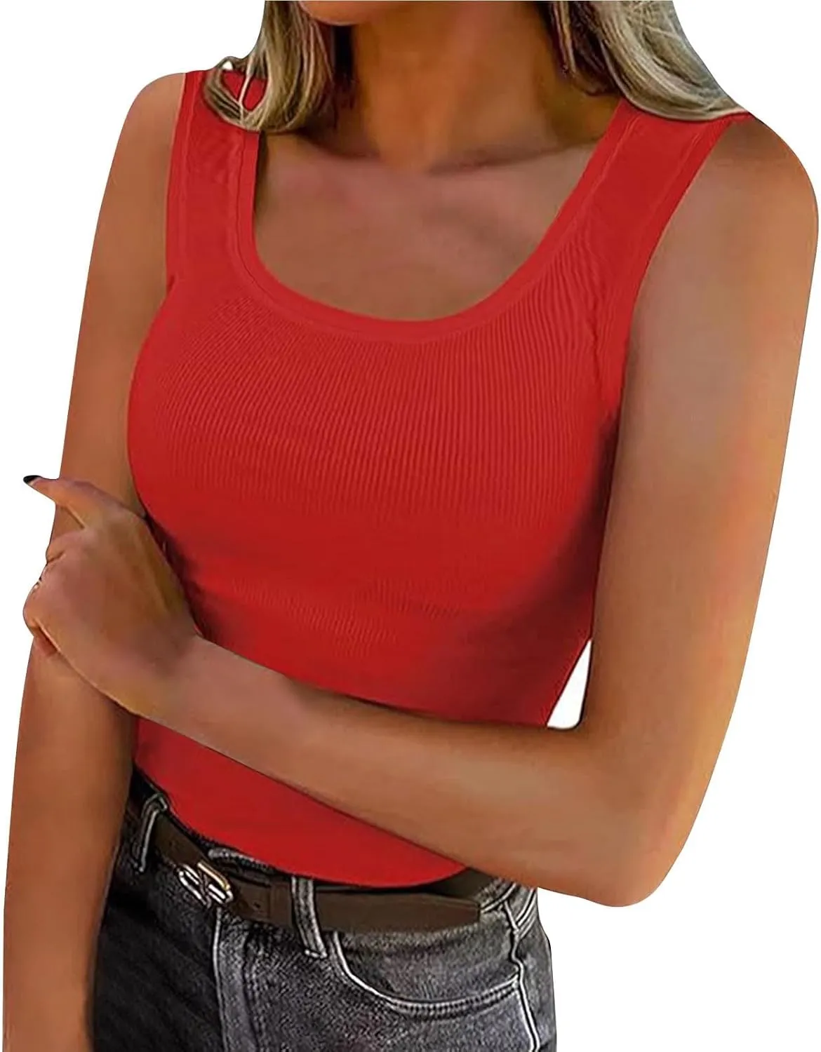Womens Ribbed Knit Tank Tops Sleeveless U Neck Basic Slim Fit Top Fashion Summer Casual Shirt 2025 Clothes