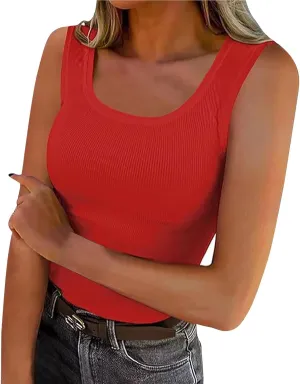 Womens Ribbed Knit Tank Tops Sleeveless U Neck Basic Slim Fit Top Fashion Summer Casual Shirt 2025 Clothes