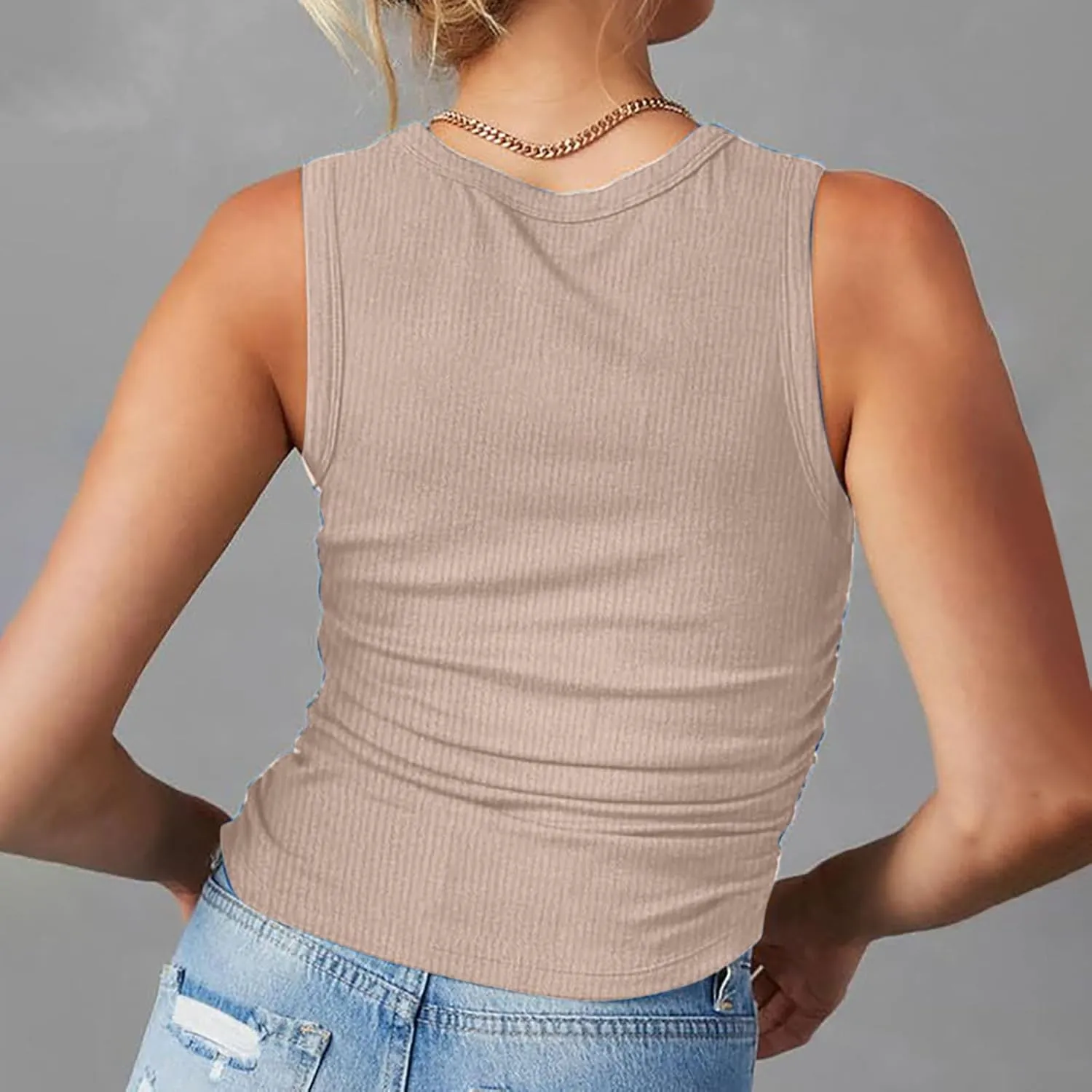 Womens Ribbed Tank Tops 2024 Summer Crew Neck Slim Fitted Tops Casual Basic Knit Sleeveless Shirts Workout Yoga Tanks