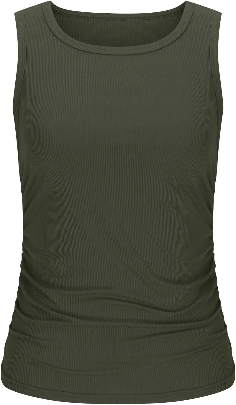 Womens Ribbed Tank Tops 2024 Summer Crew Neck Slim Fitted Tops Casual Basic Knit Sleeveless Shirts Workout Yoga Tanks