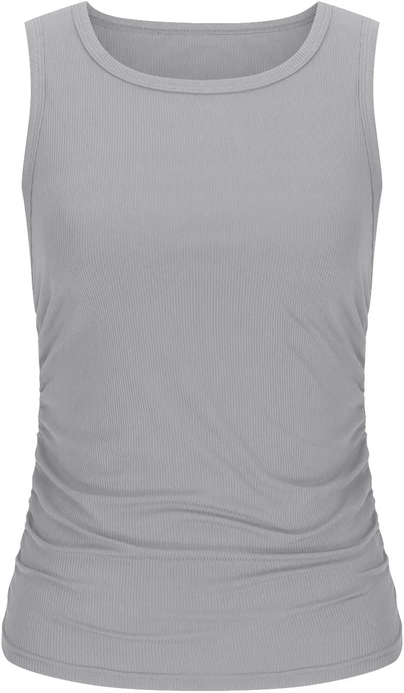 Womens Ribbed Tank Tops 2024 Summer Crew Neck Slim Fitted Tops Casual Basic Knit Sleeveless Shirts Workout Yoga Tanks