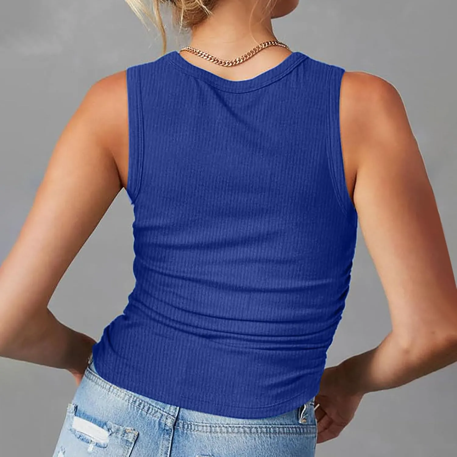 Womens Ribbed Tank Tops 2024 Summer Crew Neck Slim Fitted Tops Casual Basic Knit Sleeveless Shirts Workout Yoga Tanks