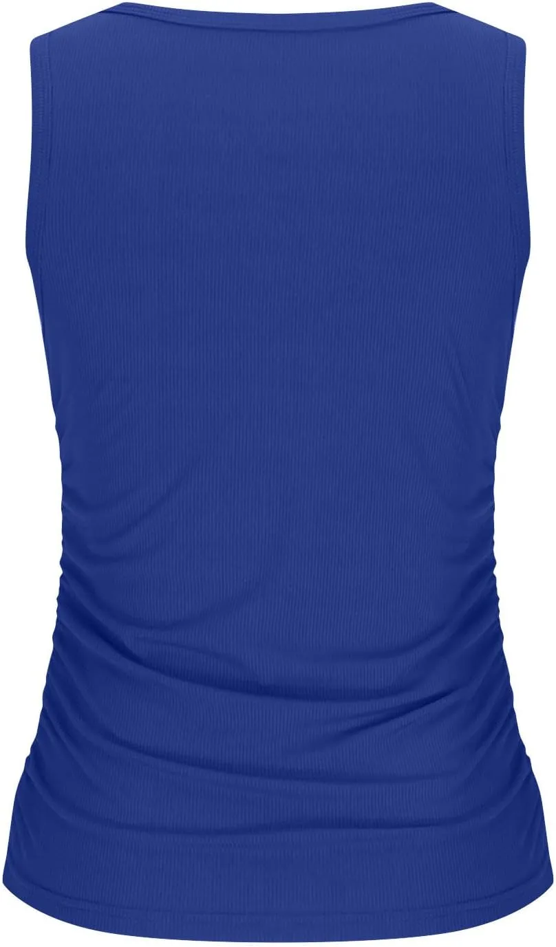 Womens Ribbed Tank Tops 2024 Summer Crew Neck Slim Fitted Tops Casual Basic Knit Sleeveless Shirts Workout Yoga Tanks