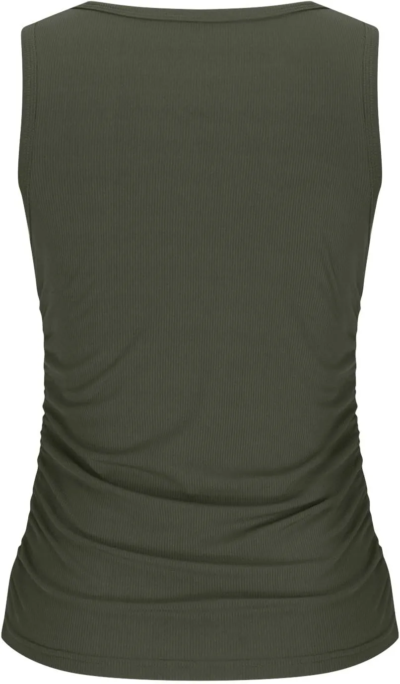 Womens Ribbed Tank Tops 2024 Summer Crew Neck Slim Fitted Tops Casual Basic Knit Sleeveless Shirts Workout Yoga Tanks