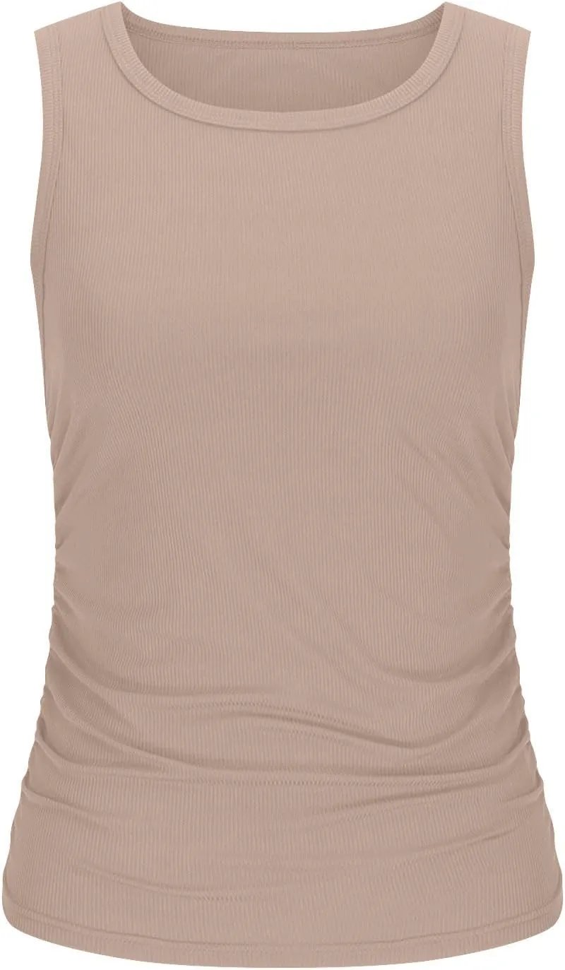 Womens Ribbed Tank Tops 2024 Summer Crew Neck Slim Fitted Tops Casual Basic Knit Sleeveless Shirts Workout Yoga Tanks