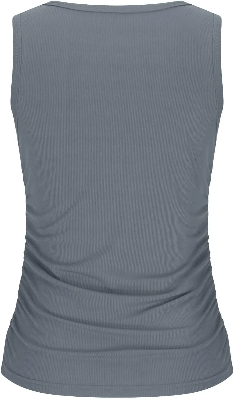 Womens Ribbed Tank Tops 2024 Summer Crew Neck Slim Fitted Tops Casual Basic Knit Sleeveless Shirts Workout Yoga Tanks