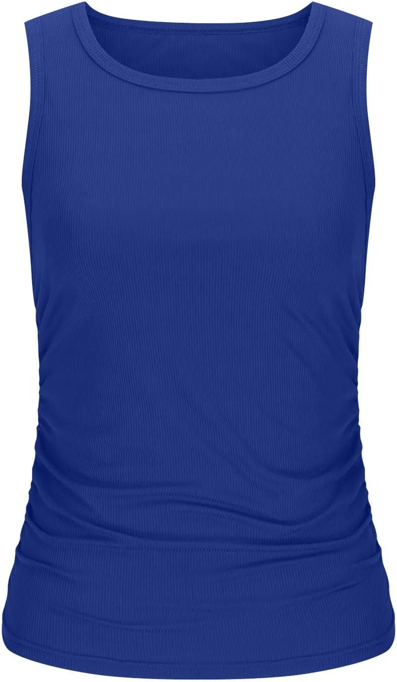 Womens Ribbed Tank Tops 2024 Summer Crew Neck Slim Fitted Tops Casual Basic Knit Sleeveless Shirts Workout Yoga Tanks