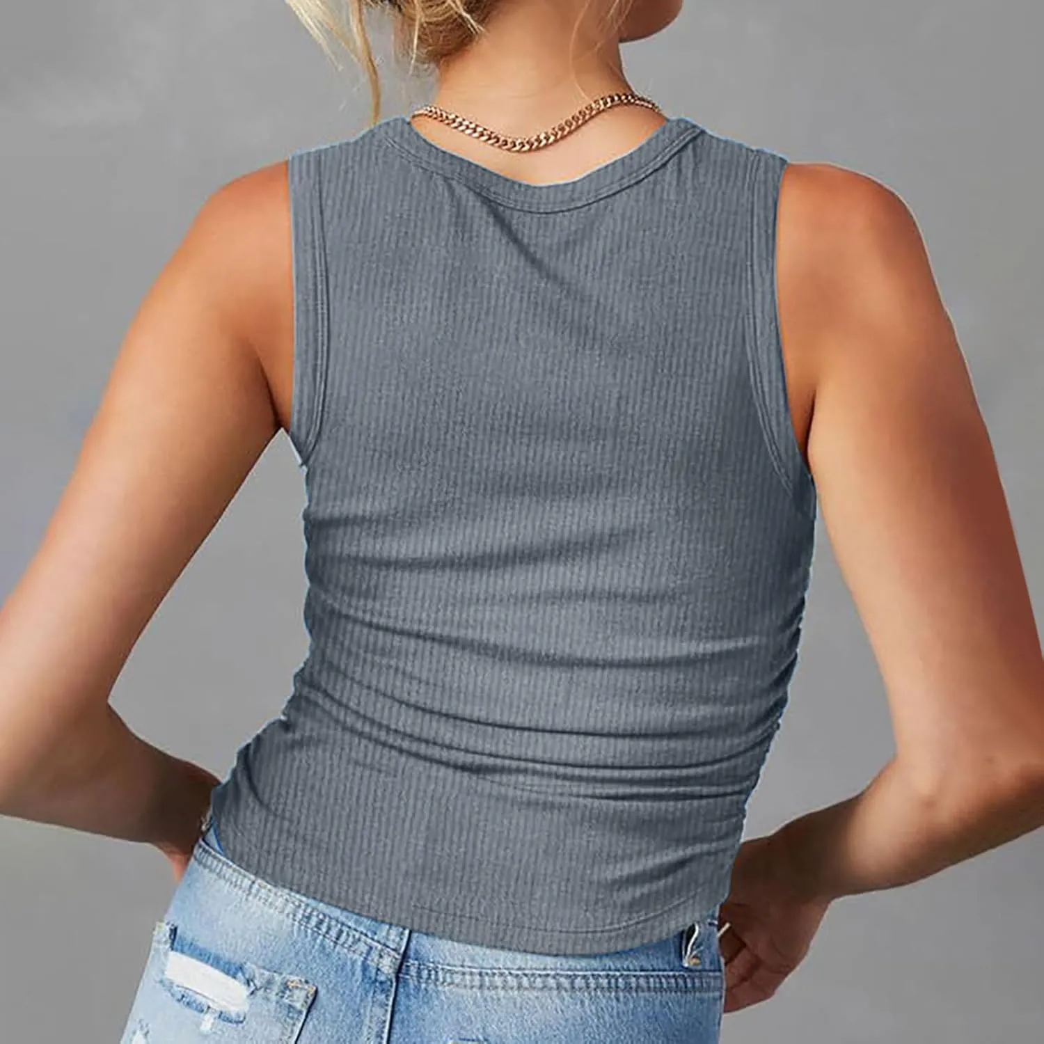 Womens Ribbed Tank Tops 2024 Summer Crew Neck Slim Fitted Tops Casual Basic Knit Sleeveless Shirts Workout Yoga Tanks
