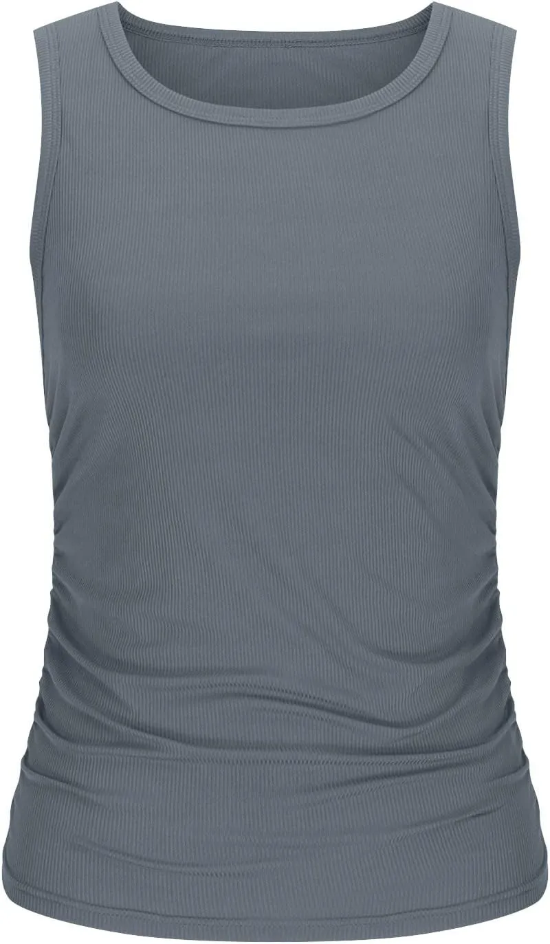 Womens Ribbed Tank Tops 2024 Summer Crew Neck Slim Fitted Tops Casual Basic Knit Sleeveless Shirts Workout Yoga Tanks