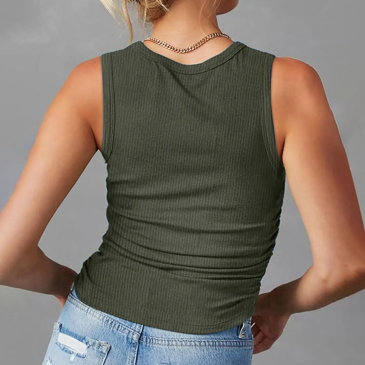Womens Ribbed Tank Tops 2024 Summer Crew Neck Slim Fitted Tops Casual Basic Knit Sleeveless Shirts Workout Yoga Tanks