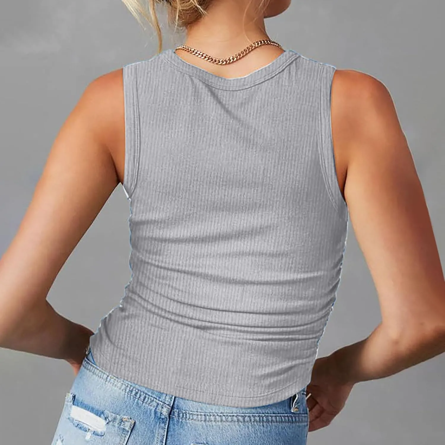 Womens Ribbed Tank Tops 2024 Summer Crew Neck Slim Fitted Tops Casual Basic Knit Sleeveless Shirts Workout Yoga Tanks
