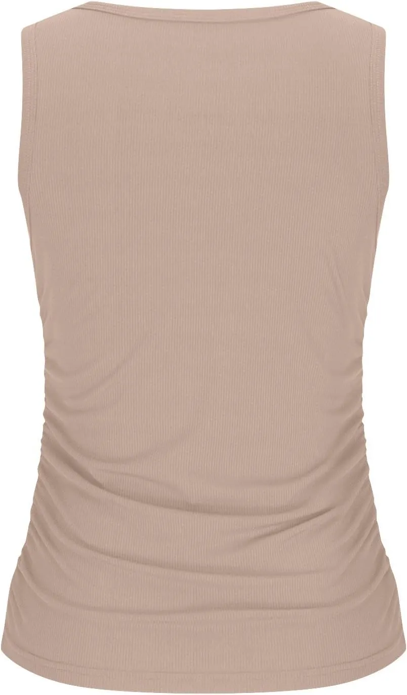Womens Ribbed Tank Tops 2024 Summer Crew Neck Slim Fitted Tops Casual Basic Knit Sleeveless Shirts Workout Yoga Tanks