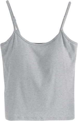 Womens Short Camisole with Built in Bra Modal Crop Tops Adjustable Spaghetti Strap Tank Tops