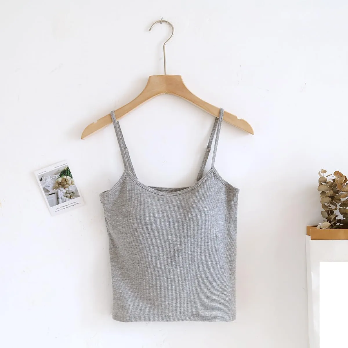 Womens Short Camisole with Built in Bra Modal Crop Tops Adjustable Spaghetti Strap Tank Tops