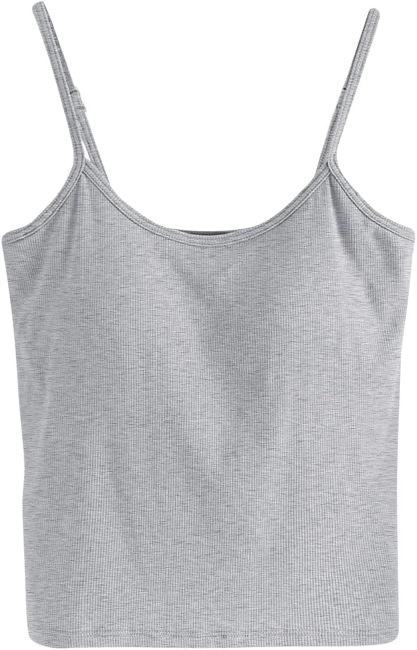 Womens Short Camisole with Built in Bra Modal Crop Tops Adjustable Spaghetti Strap Tank Tops