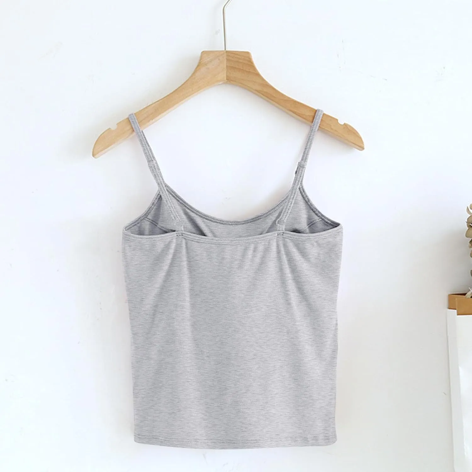 Womens Short Camisole with Built in Bra Modal Crop Tops Adjustable Spaghetti Strap Tank Tops