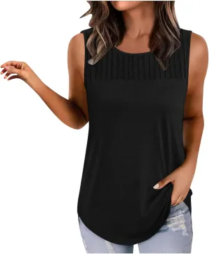 Women's Summer Pleated Front Tank Top Sleeveless Crewneck Business Casual Loose Shirts 2025 Fashion Tunic Tops