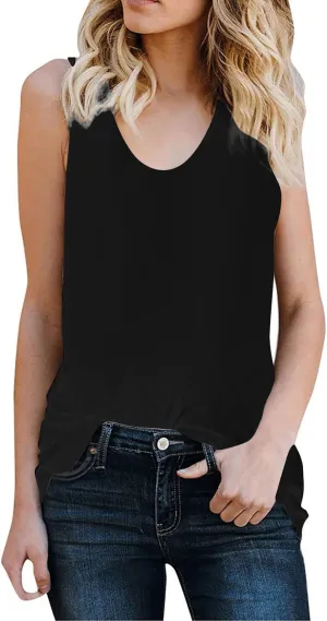 Women's Summer Tops Plus Size U Neck Summer T Shirts Sleeveless Casual Loose Tunic Classy Baseball Mom Blouses