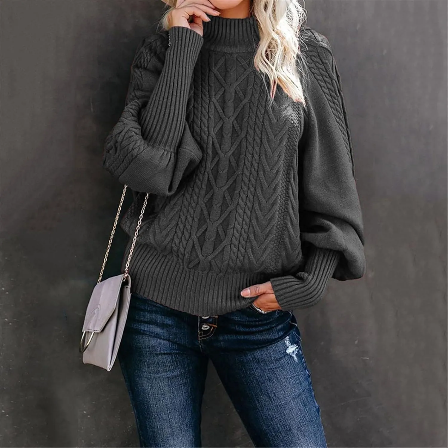 Womens Sweater Ladies Fashionable Comfortable Solid Color Pullover Long Sleeve Top Sweater Dark Sweatshirt
