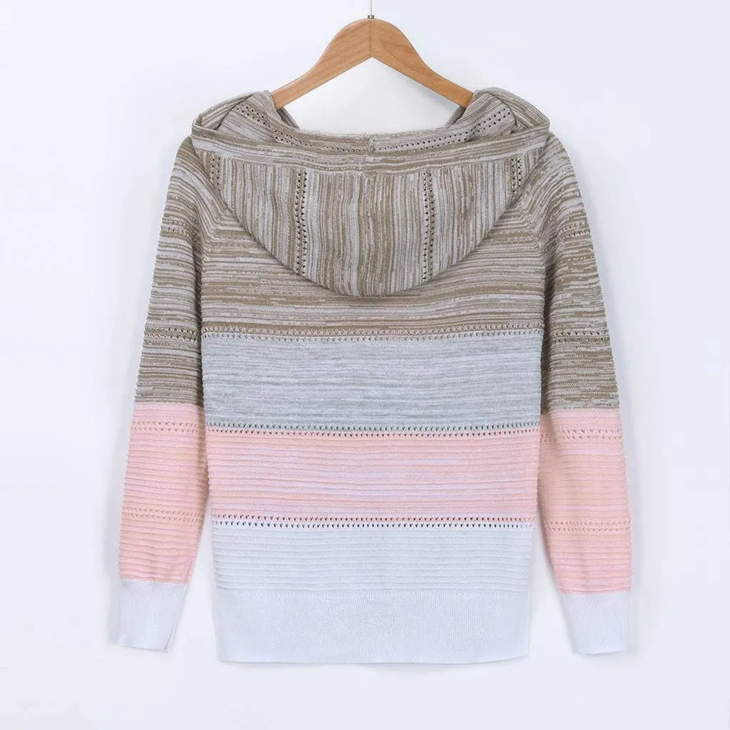 Womens Sweaters Sleeves Hooded Patchwork Casual Blouse Tops Fashion Women Long Women's Blouse Dressy Sweater Men