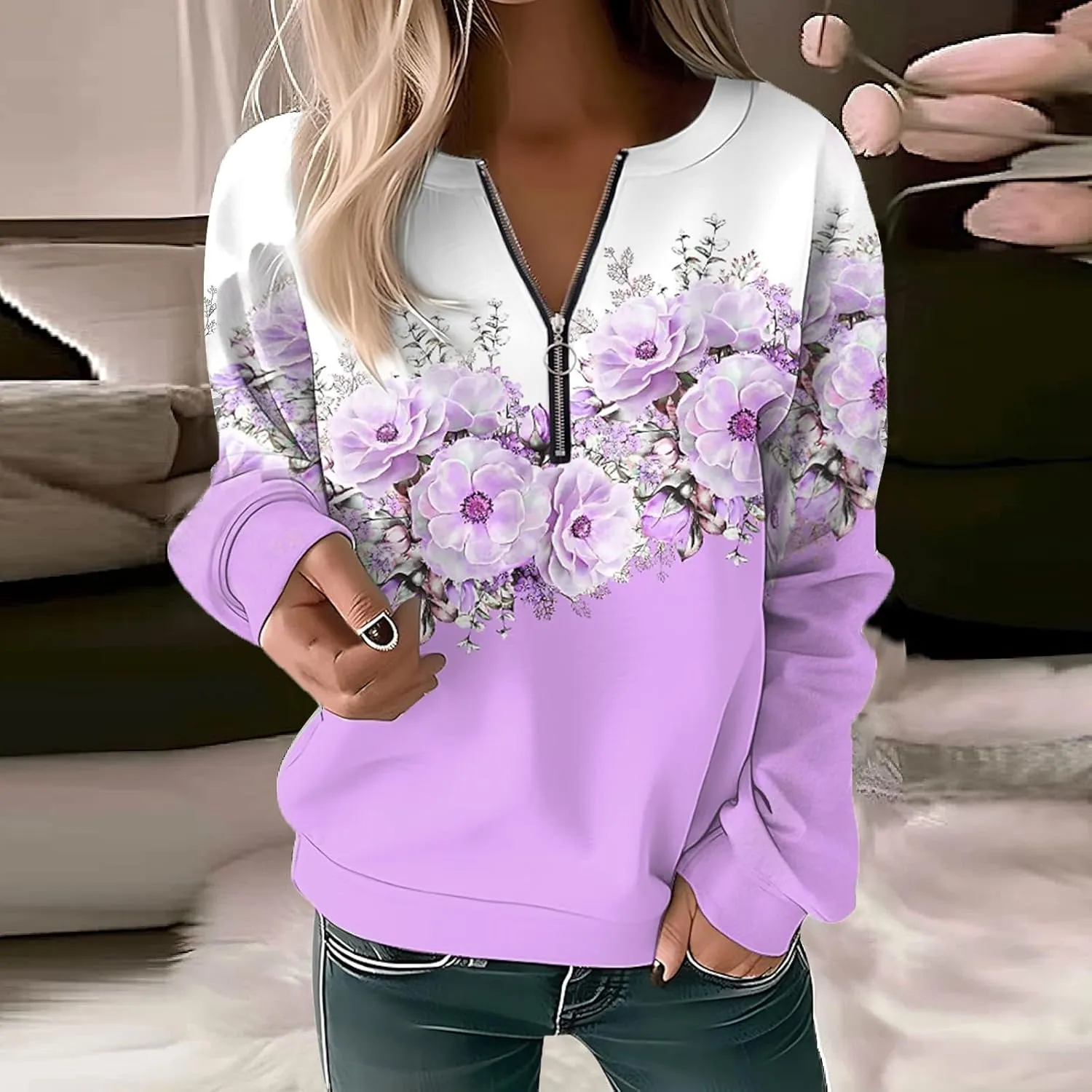 Womens Sweatshirts Quarter Zip Sweatshirts Pullover Casual Zip Up Cute Hoodies 2023 Fall Outfits Athletic Tops