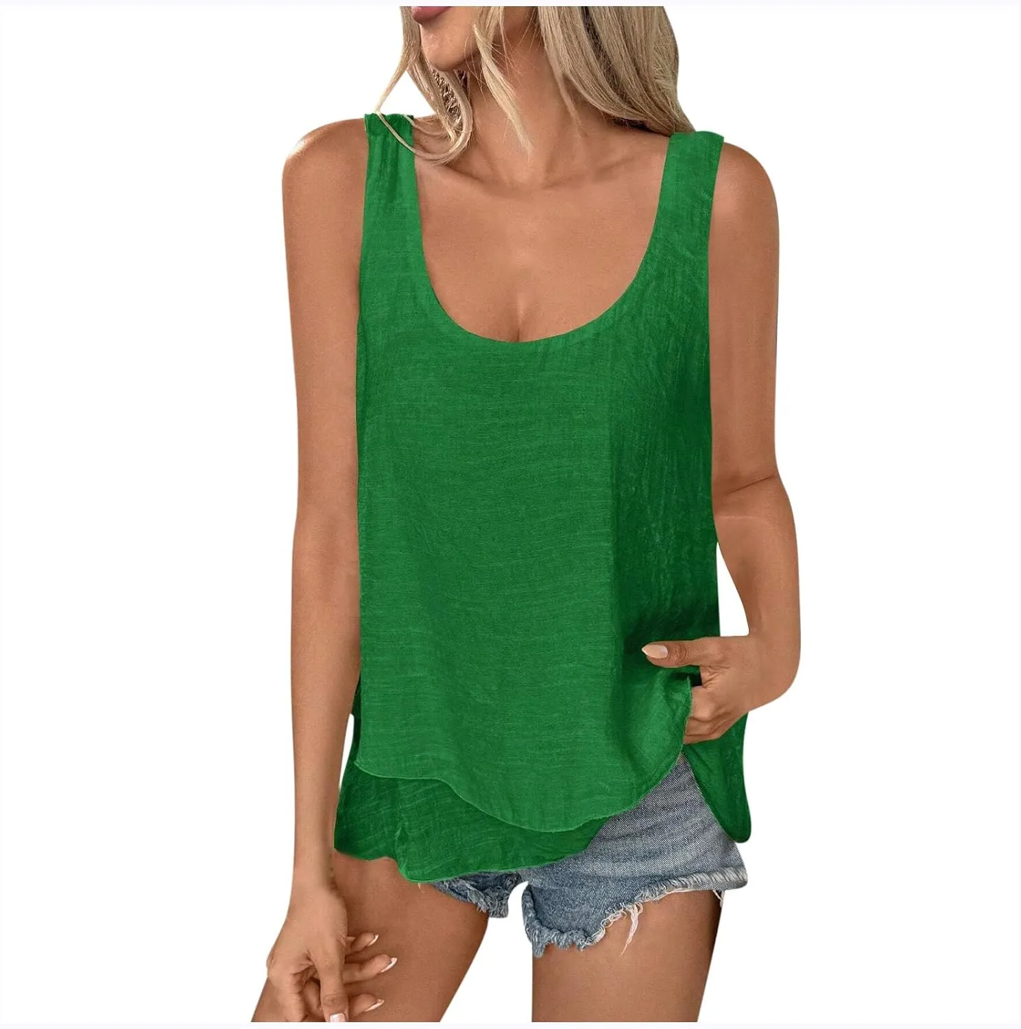 Womens Tank Tops Summer Fashion Cotton Linen Irregular Hem Sleeveless Tshirts Trendy Casual Loose Fit Beach Shirts