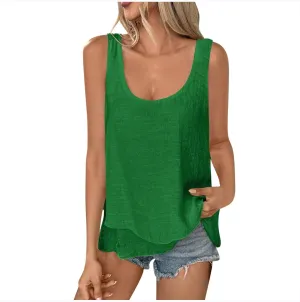 Womens Tank Tops Summer Fashion Cotton Linen Irregular Hem Sleeveless Tshirts Trendy Casual Loose Fit Beach Shirts