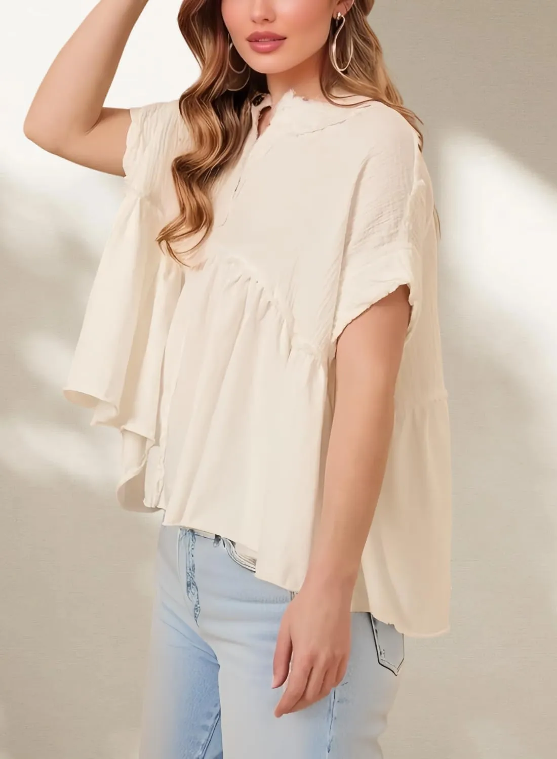 Women's Tops Short Sleeve V Neck Flowy Cute Summer Tops Oversized Tshirts Trendy Clothes
